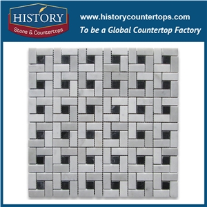 History Stone Competitive Price Famous Brand Good Quality, Polished Bianco Carrara Pinwheel with Black Dots Bathroom Stone Mosaic Tile with Good Price for Interior Decoration, Wall & Flooring Mosaic