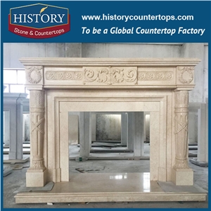 History Stone Competitive Price Wholesale Products, High Polished Beige Marble Amazing Popular Arts Craft Design Antique Traditional Freestanding Fireplace Surround, Mantel & Handcrafts