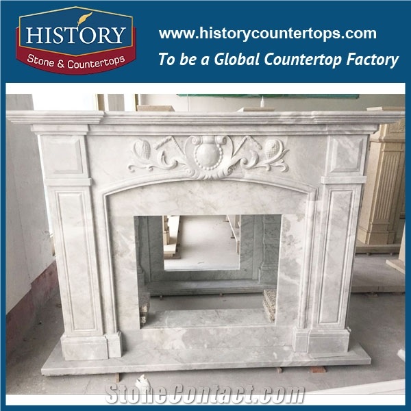 History Stone Competitive Price Wholesale Products, High Polished White Marble Amazing Popular Arts Craft Design Freestanding Fireplace with Carved Fancy Flowers, Mantel & Handcrafts
