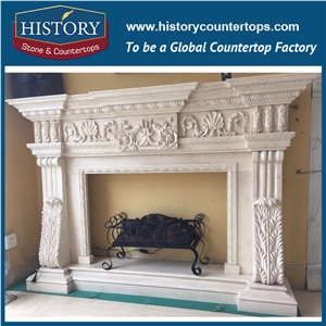 History Stone Competitive Price Wholesale Products, High Polished White Marble Amazing Popular Arts Craft Design Vent Free Freestanding Fireplace with Carved Fancy Flowers, Mantel & Handcrafts