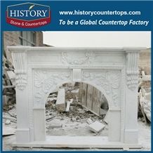 History Stone Competitive Price Wholesale Products, High Polished White Marble Amazing Popular French Arch Style Floral Fireplace Surround and Frame, Mantel Surround & Handcrafts