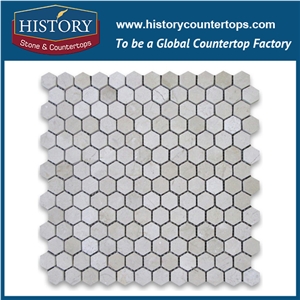 History Stone Contemperaroy Fujian Manufacturer Hot Seller, Popular Pattern Honed Carrara White Marble 4 Inches Hexagon Mosaic Tiles for Kitchen Backsplash, Bathroom Wall, Swimming Pool