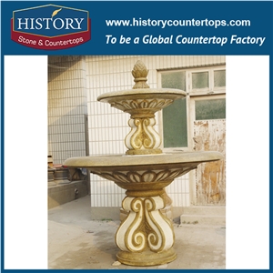 History Stone Cultured Fountain by Xiamen Factory, High Quality Natural Pink Marble Handmade Two-Tiered Column Fountain with Rotating Ball, Decorative Stone Fountain