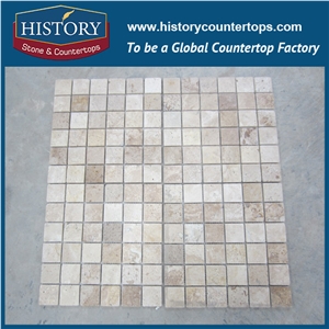 History Stone Deft Manufacturer Finely Processed Cream Marfil Sp Marble Square Shaped Mosaic Tile with Low Price for Balcony, Corridor, Fireplace Decoration, Decorative Mosaic Tile