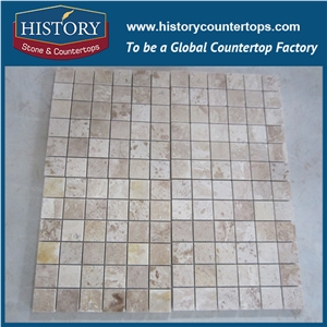 History Stone Deft Manufacturer Finely Processed Cream Marfil Sp Marble Square Shaped Mosaic Tile with Low Price for Balcony, Corridor, Fireplace Decoration, Decorative Mosaic Tile