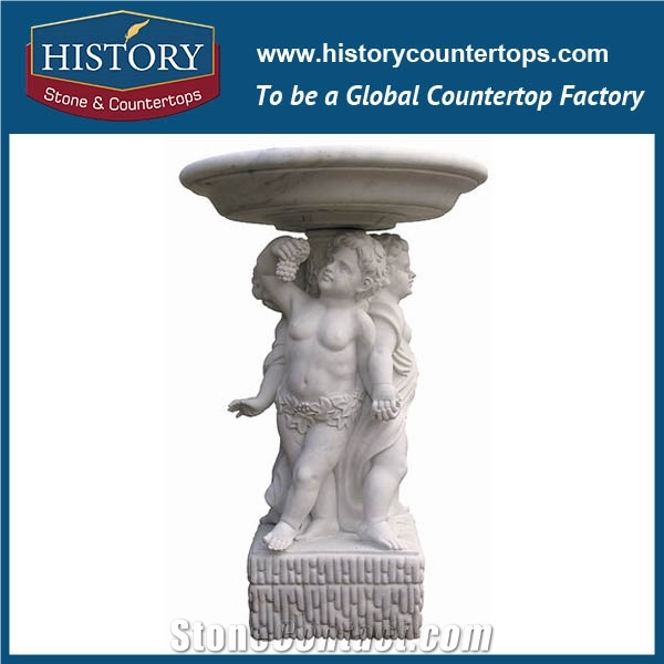 History Stone Economic Fountain by Famous Producer in Quanzhou, Natural Beige Travertine Luxury Design Wall Mounted Water Garden Fountain with Hand Carved Cherubs, Sculptured Stone Fountain