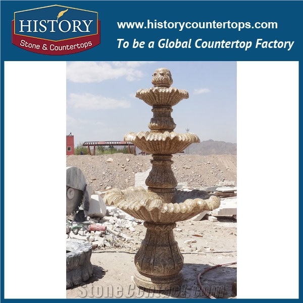 History Stone Excellent Fountain by Shandong Factory, Natural Yellow Granite Handwork Customized Layers Fountain for Garden, Park, Square, Villa Fountain, Decorative Stone Fountai