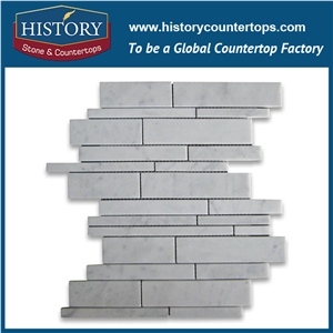 History Stone Exquisite Craftsmanship Shandong Supplier Best Seller, Honed Carrara White Random Strips Brick Pattern Mosaic Tiles for Interior Decoration, Flooring & Wall Natural Marble Mosaic