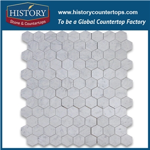 History Stone Exquisite Craftsmanship Shandong Supplier Wholesaler, Natural Polished Bianco Carrara White Marble Hexagon Pattern Mural Mosaic Tiles for Kitchen, Decorative Floor Mosaic