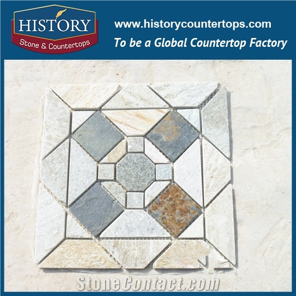 History Stone Factory Outlets Hot Swim Pool Tile Slate Stone Cheap Mosaic in Hexagon Square Trapezoid Jointed Pattern