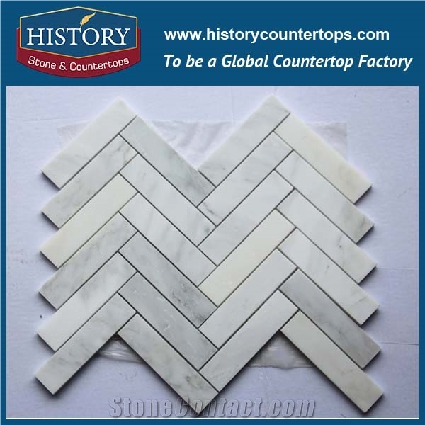 History Stone Famous Brand Fujian Factory, Bianco Carrara Chevron Pattern Mosaic Tiles for Kitchen, Bathroom, Aquarium, Lobby Decoration, Decorative Floor & Wall White Marble Mosaic