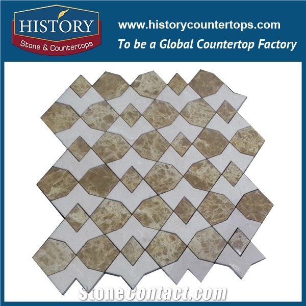 History Stone Famous Deft Quanzhou Manufacturer Modern Design, Jade White and Light Emperador Marble Penny Round Mosaic Pattern for Bathroom Wall and Swimming Pool , Floor & Wall Mosaic