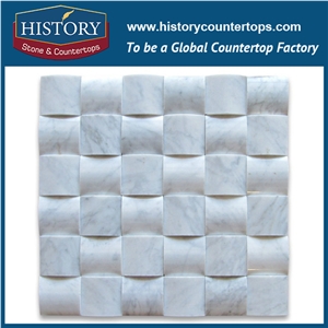 History Stone Famous Fujian Manufacturer Premium Design, Natural Polished Bianco Carrara White Marble 3 D Cambered 2×2 Mosaic Tiles for Living Room, Ktv, Bedroom and Hotel, Flooring & Wall Mosaic