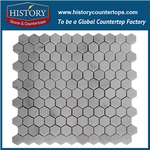 History Stone Famous Fujian Manufacturer Quality Assured, Modern Tumbled Bianco Carrara Marble 1 Inch Hexagon Mosaic Tiles for Tv Background Wall Cladding, Decorative Floor Mosaic