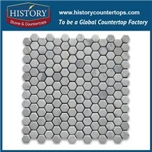 History Stone Famous Fujian Manufacturer Quality Assured, Modern Tumbled Bianco Carrara Marble 1 Inch Hexagon Mosaic Tiles for Tv Background Wall Cladding, Decorative Floor Mosaic
