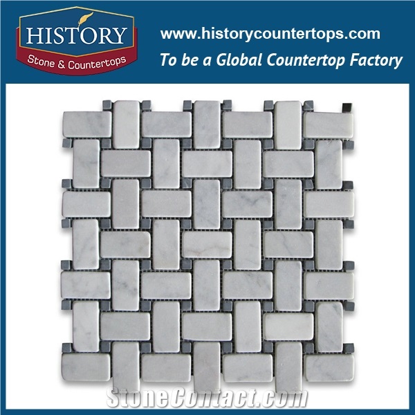 History Stone Famous Guangdong Supplier with Factory Price, Natural Honed Bianco Carrara Marble Basket Weave with White Dots 1×2 Mosaic Tile for Kitchen Backsplash, Bathroom Wall, Swimming Pool