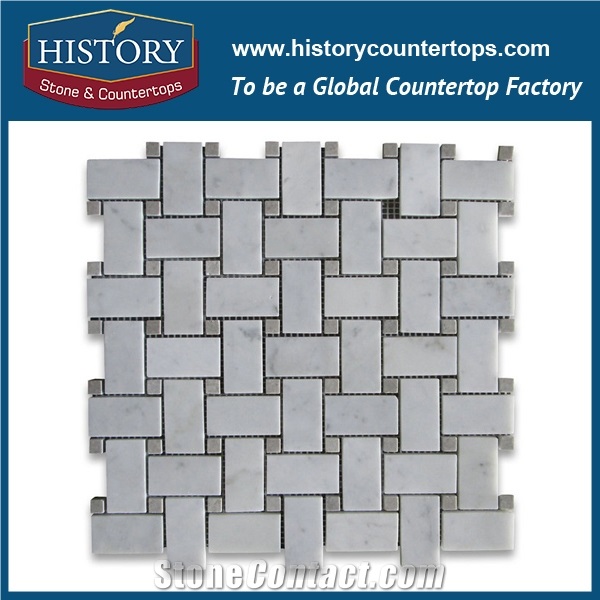 History Stone Famous Guangdong Supplier with Factory Price, Natural Honed Bianco Carrara Marble Basket Weave with White Dots 1×2 Mosaic Tile for Kitchen Backsplash, Bathroom Wall, Swimming Pool