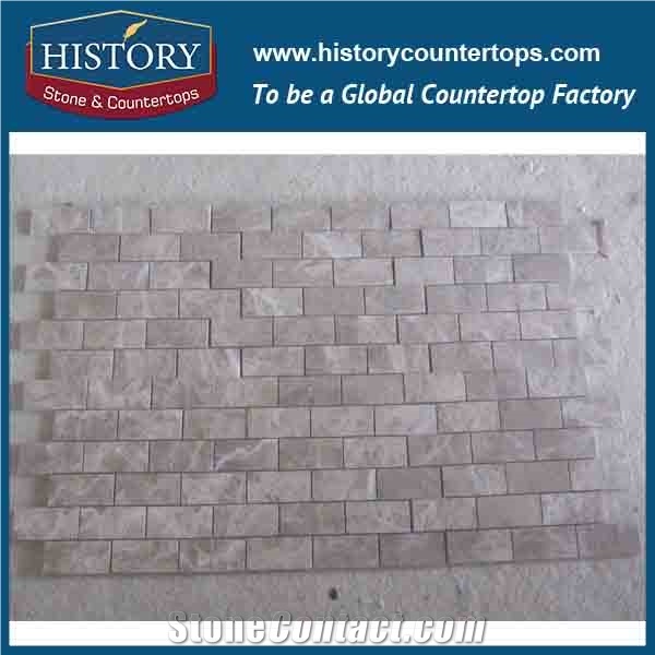 History Stone Famous Guangdong Supplier with Factory Price Quick Delivery, Natural Light Emperador Marble Linear Strips Pattern Mosaic Tiles for Kitchen Backsplash, Bathroom Wall, Swimming Pool