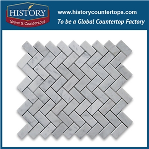 History Stone Famous Guangdong Supplier with Factory Price, Wholesale Full Polished Bianco Carrara White Marble Natural Stone 1×4 Chevron Pattern Mosaic Tiles, Wall & Flooring Stone Mosai