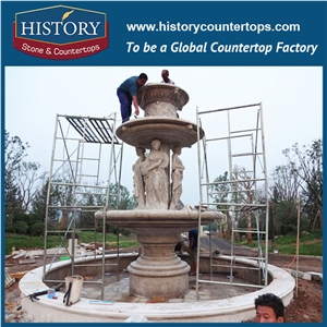 History Stone Fine Quality Cheap Fountain by Professional Producer in Guangdong, Natural Yellow Granite Two Tiered Floriated Pedestal Fountain for Square, Park, Market, Stone Garden Fountain
