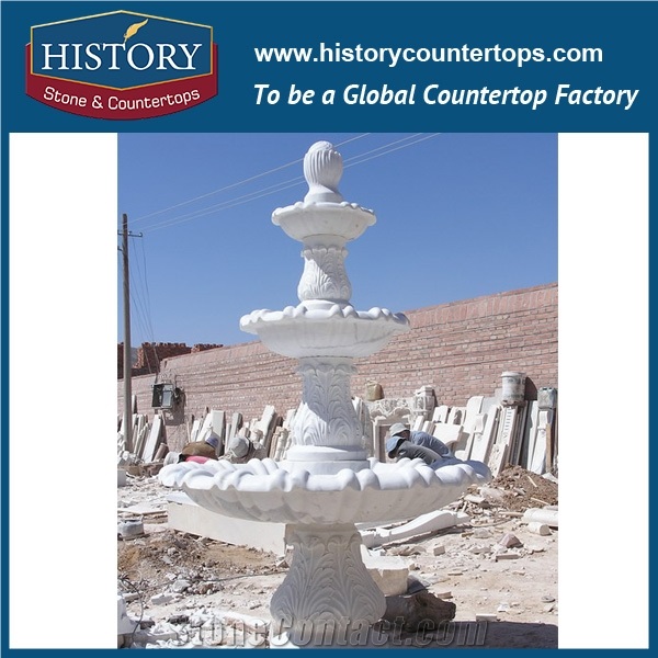 History Stone Fine Quality China Product with Cheap Price, Natural High Polished White Marble Three Tiers Carved Floral Garden Water Fountain, Marble Water Fountain