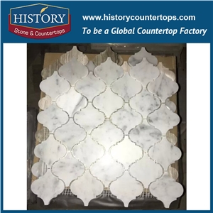 History Stone Fine Quality Exquisite Design China Product, Bianco Carrara and Grey Arabesque Mosaic Pattern for Kitchen Backsplash and Tv Background Wall Cladding, Marble Floor Mosaic Tiles