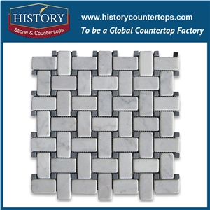 History Stone Foshan Supplier Quality Assured Competitive Price, Decorative Natural Polished Calacatta Gold Marble 1×2 Basket Weave with Black Dots Wall Mosaic, Flooring and Mural Mosaic Tiles