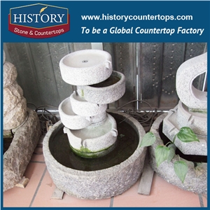 History Stone Fountain by Famous Producer in Guangzhou, Grey Granite Small Piled-Up-Disk Fountain with Competitive Price for Exterior Decoration, Stone Fountain Ornament