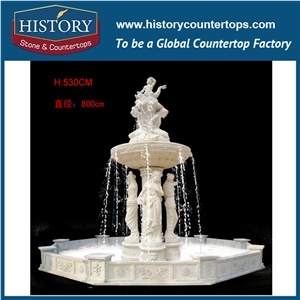 History Stone Fountain from Quanzhou Factory, Competitive Price White Marble Fountain with Carved Cherubs Holding Fishes for Garden, Square, Villa, Marble Decorative Water Fountain