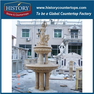 History Stone Fujian Factory Large Assortment Carved Fountain, Low Price Polished Beige Marble Carved Floral Fountain with Talking Children for Outdoor Decoration, Natural Stone Water Fountain
