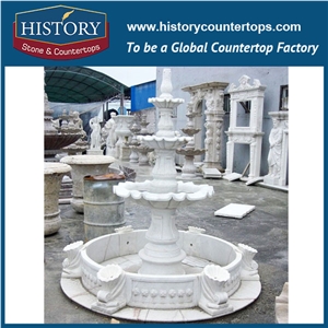 History Stone Fujian Shuitou Ample Supply Fountain, Low Price Polished White Marble Disk-Annulus Base with Curved Basins Fountain for Outdoor Decoration, Natural Stone Water Fountain