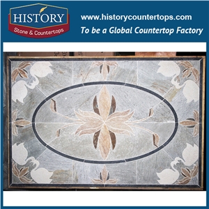 History Stone Grey Color Four-Pointed Star Pattern Polished Rectangle Slate Medallions, Flooring Tiles, Decorated Patio Pavers