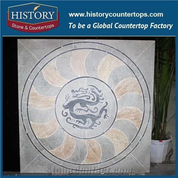 History Stone Grey Color Four-Pointed Star Pattern Polished Rectangle Slate Medallions, Flooring Tiles, Decorated Patio Pavers