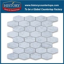 History Stone Guangdong Factory High Standard Modern Design, Interior Decoration Polished Bianco Carrara White Marble 1.25×3 Elongated Hexagon Pattern Mosaic Tiles, Floor & Wall Mosaic
