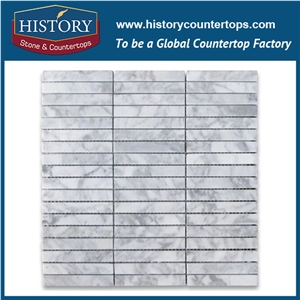 History Stone Guangdong Factory High Standard New Design, Polished Bianco Carrara White Marble Rectangular Pattern Mosaic Tiles for Bathroom, Kitchen, Hall, Decorative Flooring & Wall Mosaic