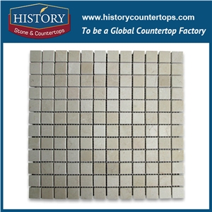 History Stone Guangdong Factory Quality Assured, Highly Polished Spain Cream Marfil Natural Marble 1×1 Square Pattern Mosaic Tiles for Bathroom, Kitchen and Hall, Decorative Flooring & Wall Mosaic