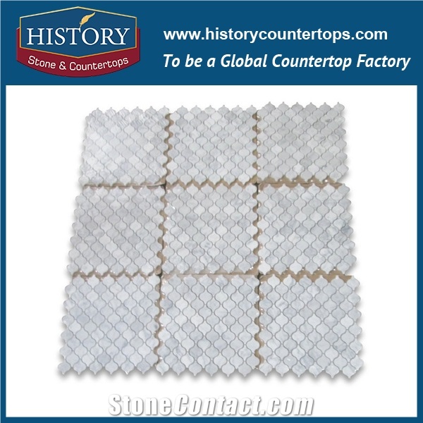 History Stone Guangdong Foshan Master Tiles Shop, Engineered Design Natural Honed Carrara White Marble Lantern Shaped Pattern Mosaic Tiles for Kitchen Backsplash, Wall and Floor Mosaic