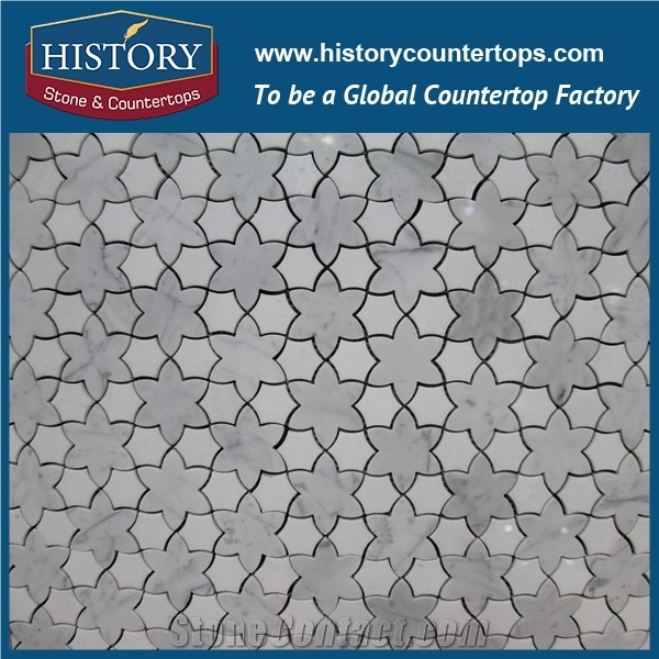 History Stone Guangdong Supplier with Factory Price Quick Delivery, Bianco Carrara and Beige Rhomboid Mosaic Tile with Low Price for House Decoration, Natural Marble Floor & Wall Mosaic