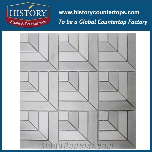 History Stone Guangdong Supplier with Factory Price Quick Delivery, Decorative Jade White and Grey Marble Square Radiant Typed Mosaic Wall Tile for Interior Decoration, Flooring & Mural Mosaic