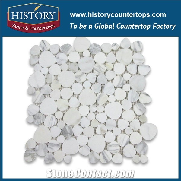History Stone Guaranteed Brand Quanzhou Supplier Custom Made Products, Indian Style Luxury Decoration Honed Calacatta Gold White Marble Penny Round Pattern Mosaic Tiles, Wall and Flooring Mosaic