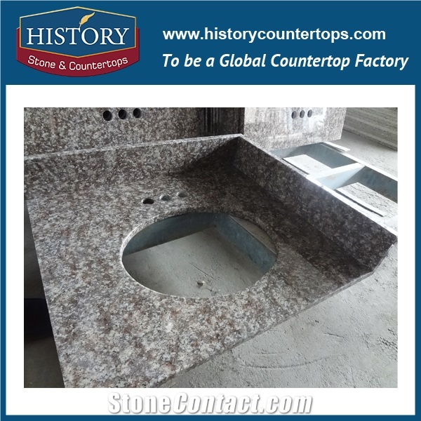 History Stone Hg024 G687 Peach Red Single Rounded Granite High Polished Ornamental Bathroom Countertops & Vanity Top for Construct Decoration
