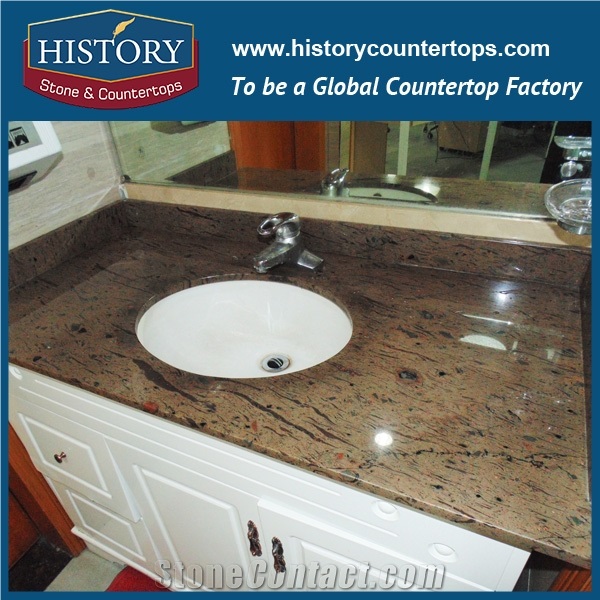 History Stone Hg218 Giallo Peacock Exact Precut Size Four Edges Polished Perfect Finishing Commercial Use Countertops & Vanity Top for Global Market