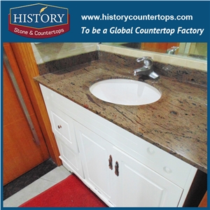 History Stone Hg218 Giallo Peacock Wholesale Polished Eased Edge Custom Made Solid Surface Granite Bathroom Countertops & Vanity Tops for Usa Market