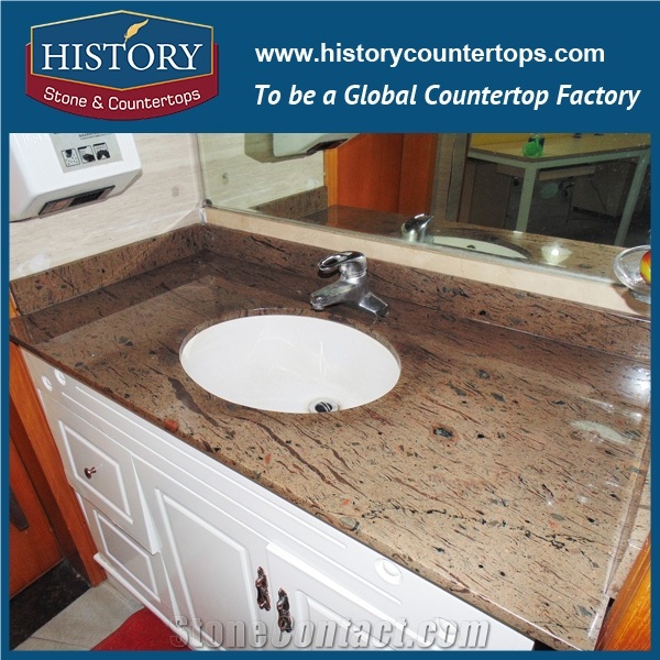 History Stone Hg218 Giallo Peacock Wholesale Polished Eased Edge Custom Made Solid Surface Granite Bathroom Countertops & Vanity Tops for Usa Market