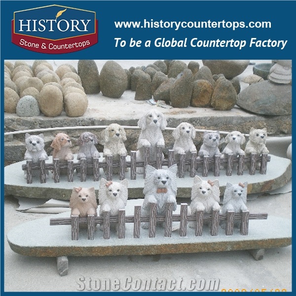 History Stone High Quality Cheap Price Wholesale Products, Natural Granite Grey Color Famous Customized Puppies on Stump Sculpture, Hot-Selling for Decorations, Animal Statue & Handcrafts