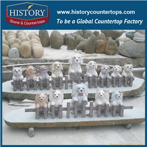 History Stone High Quality Cheap Price Wholesale Products, Natural Granite Grey Color Famous Customized Puppies on Stump Sculpture, Hot-Selling for Decorations, Animal Statue & Handcrafts