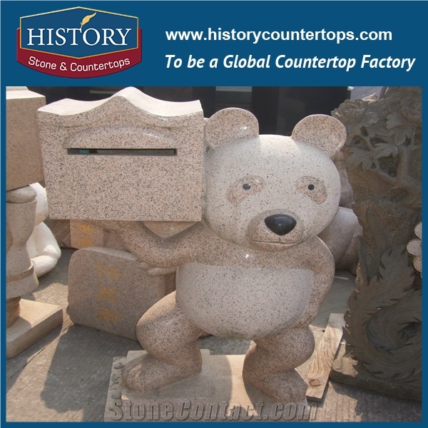 History Stone High Quality Cheap Price Wholesale Products, Natural Granite Yellow Color Famous Cartoon Bear with Mailbox Sculpture, Hot-Selling for Decorations, Animal Statue & Handcrafts