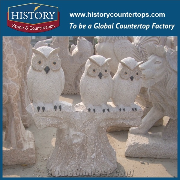 History Stone High Quality Cheap Price Wholesale Products, Natural Granite Yellow Color Famous Customized Three Lovely Eagles Sculpture, Hot-Selling for Decorations, Animal Statue & Handcrafts