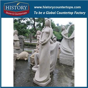History Stone High Quality Cheap Price Wholesale Products, Natural Granite Yellow Color Famous Long Hair Sitting Women with Ball Sculpture, Hot-Selling for Decorations, Human Statue Handcrafts