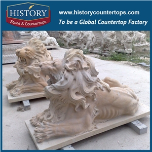 History Stone High Quality Cheap Price Wholesale Products, Natural Granite Yellow Color Famous Out Door Lions Carving Stone Sculpture, Hot-Selling for Decorations, Animal Statue Handcrafts